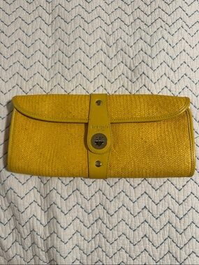 kate spade yellow woven turn-lock clutch